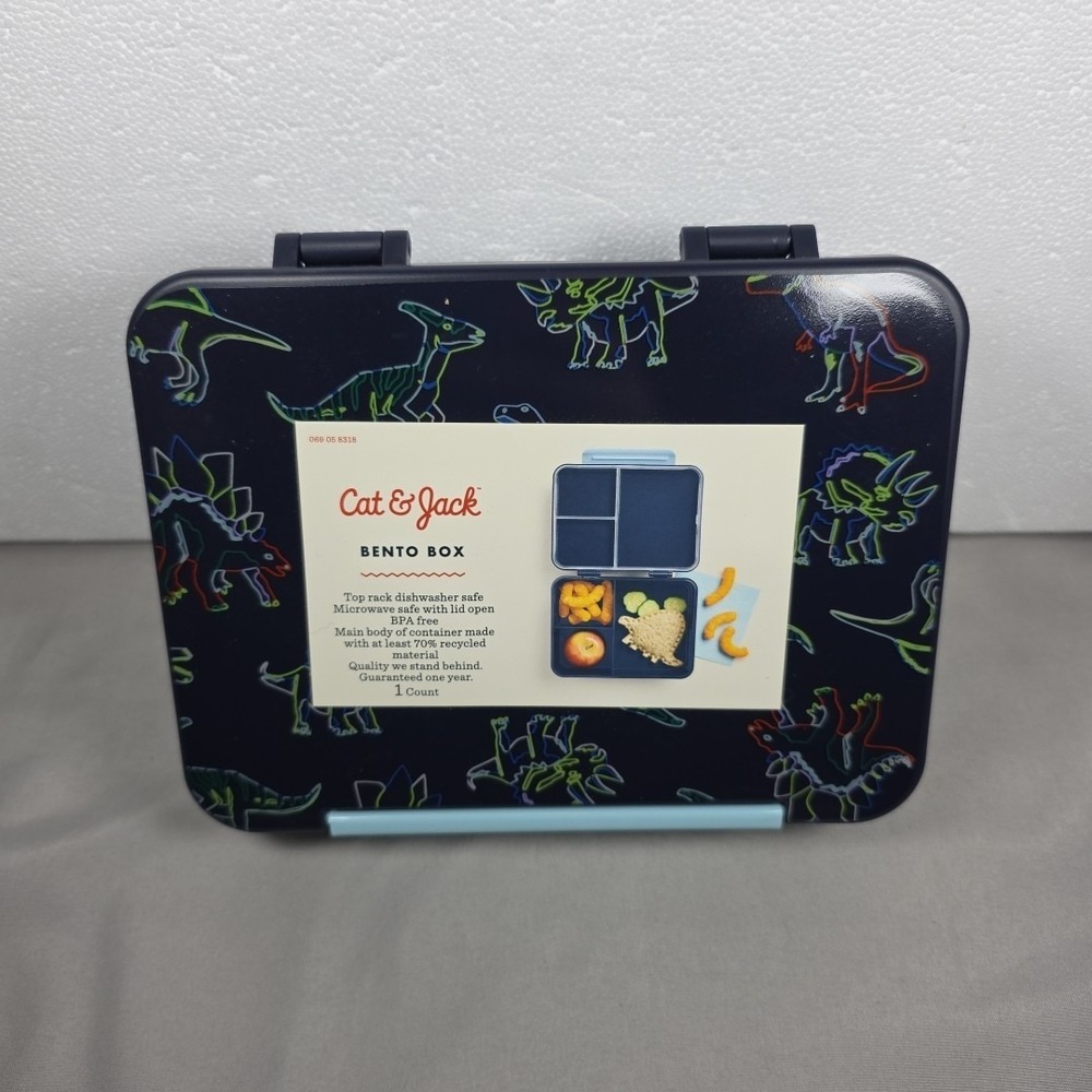 Cat & Jack Dinosaur Print Bento‎ Box Navy Snap Lid BPA Free Lunch Box